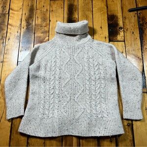 HATCH Maternity Sz 2 Brigitte Cable Knit Turtleneck Sweater Ivory Confetti Wool